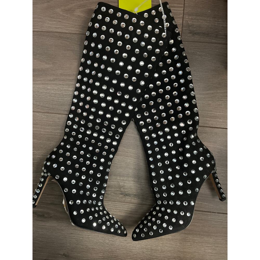Gianni Bini Aimee Oversized Rhinestone Knee High Boots Black Size 5.5 - Picture 4 of 5